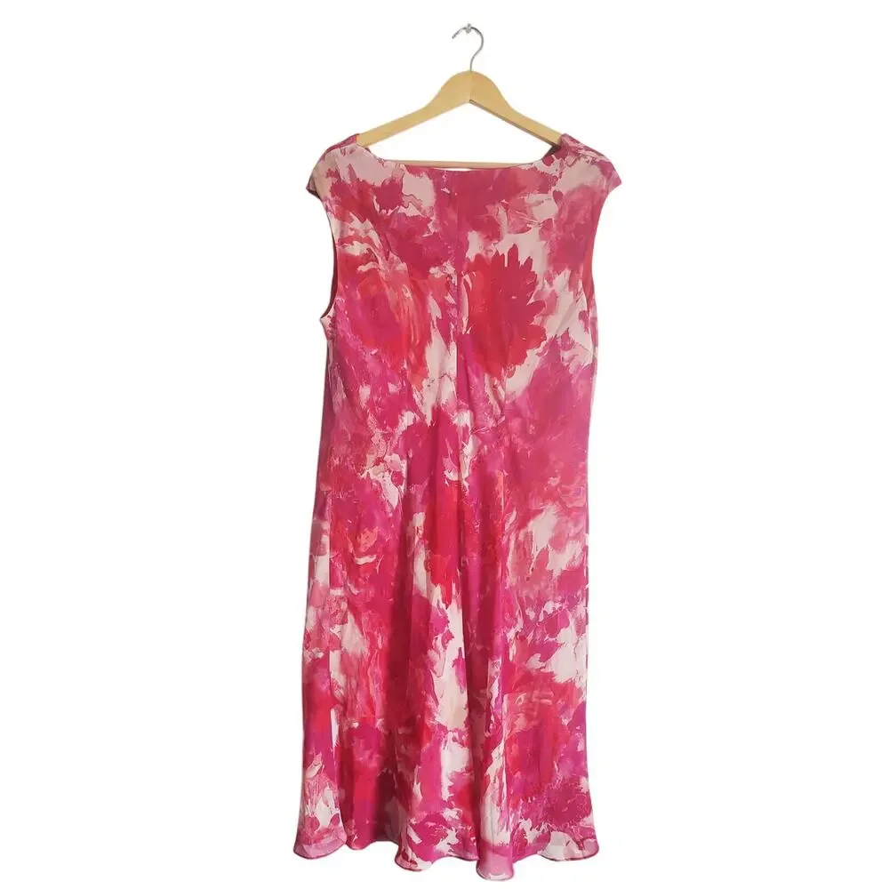 Jones New York Floral Print Cowlneck Midi Dress Pink Size 14W
